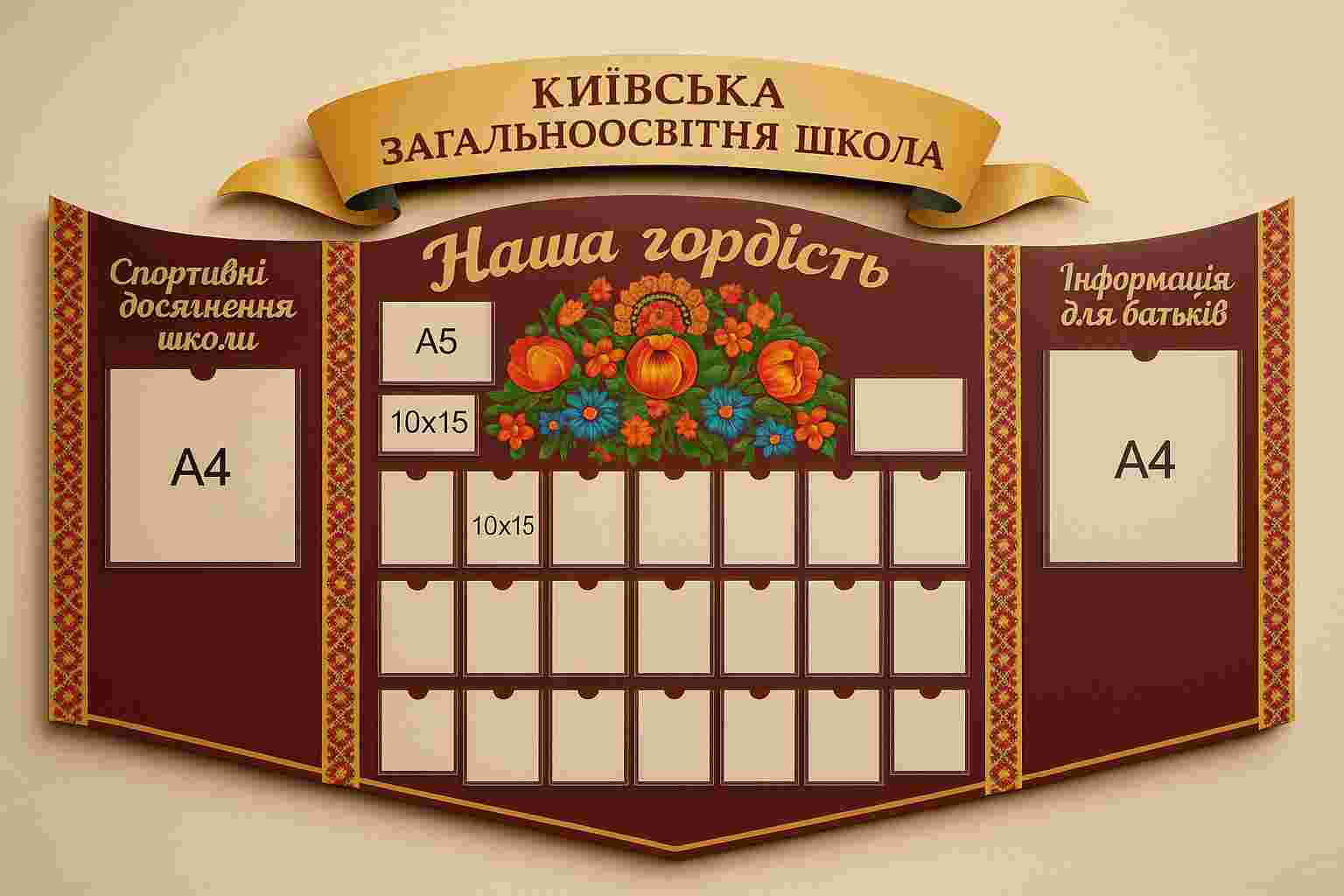 Информационная доска Киевской школы – настенный стенд с карманами и официальными материалами